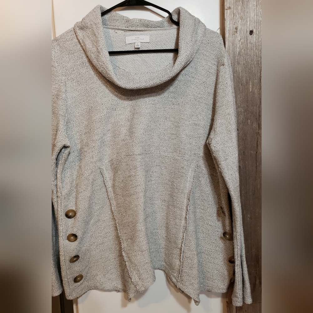 Cowlneck Long Sleeve Grey Flowy,relaxed,cozy,,button Detail,office Athleisure